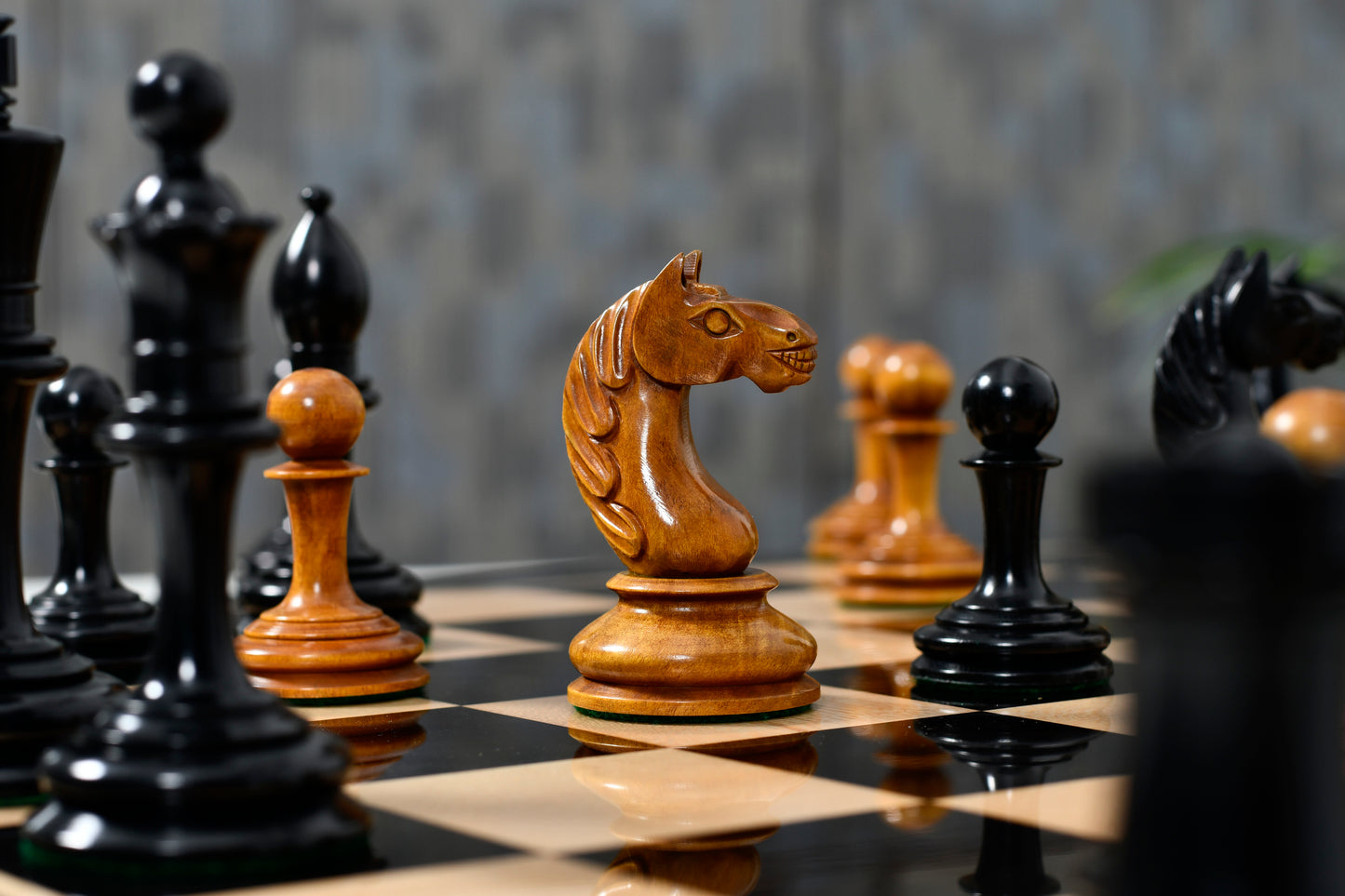 1933 Antonio Fabiano Botvinnik Style Weighted Chess Pieces in Antique & Ebonywood 3.8"- King