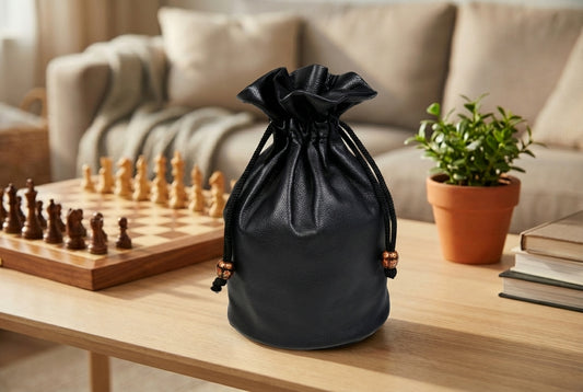 Genuine Leather Chess Set Storage Pouch for 3" to 4" King Chess Pieces