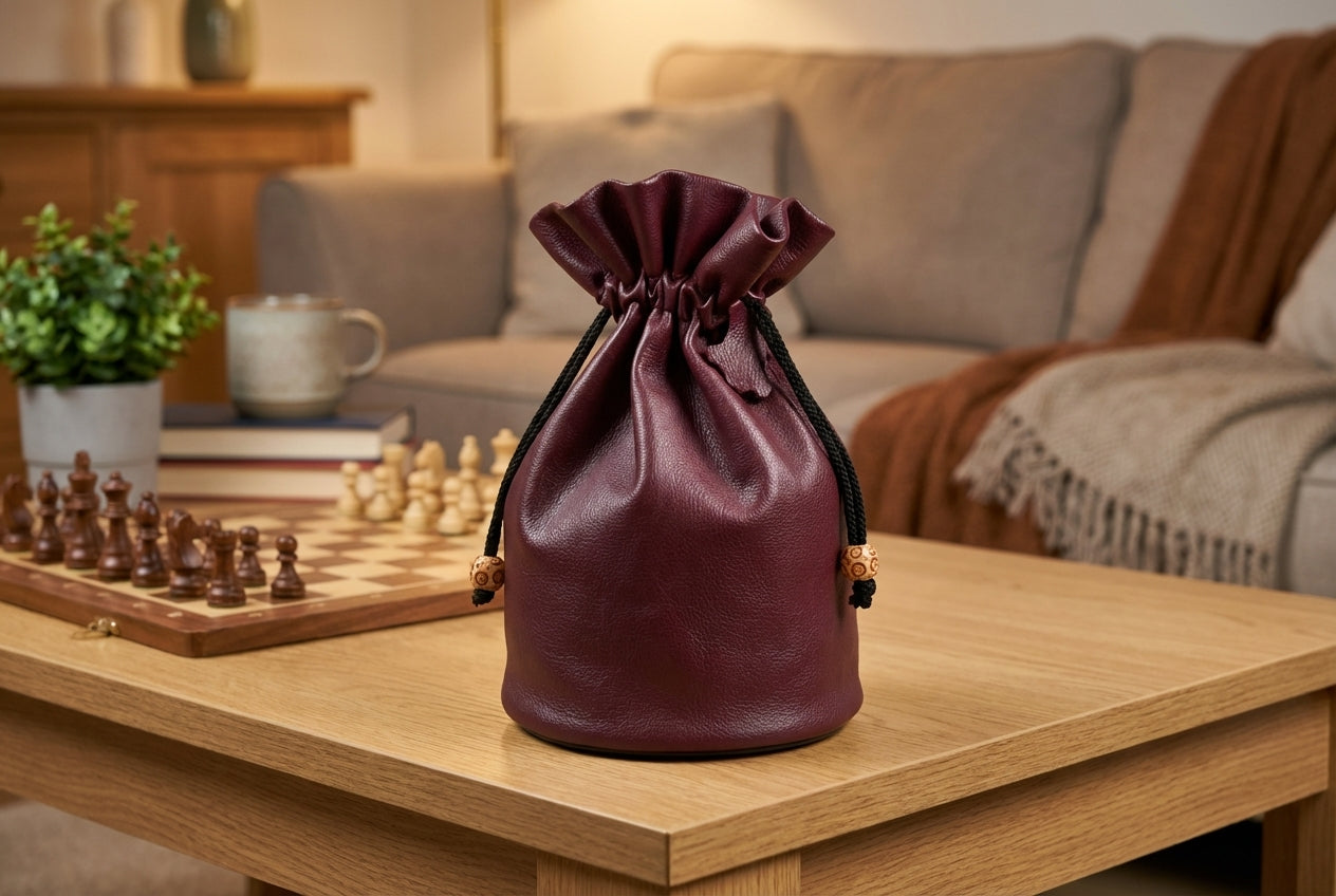 Genuine Leather Chess Set Storage Pouch for 3" to 4" King Chess Pieces