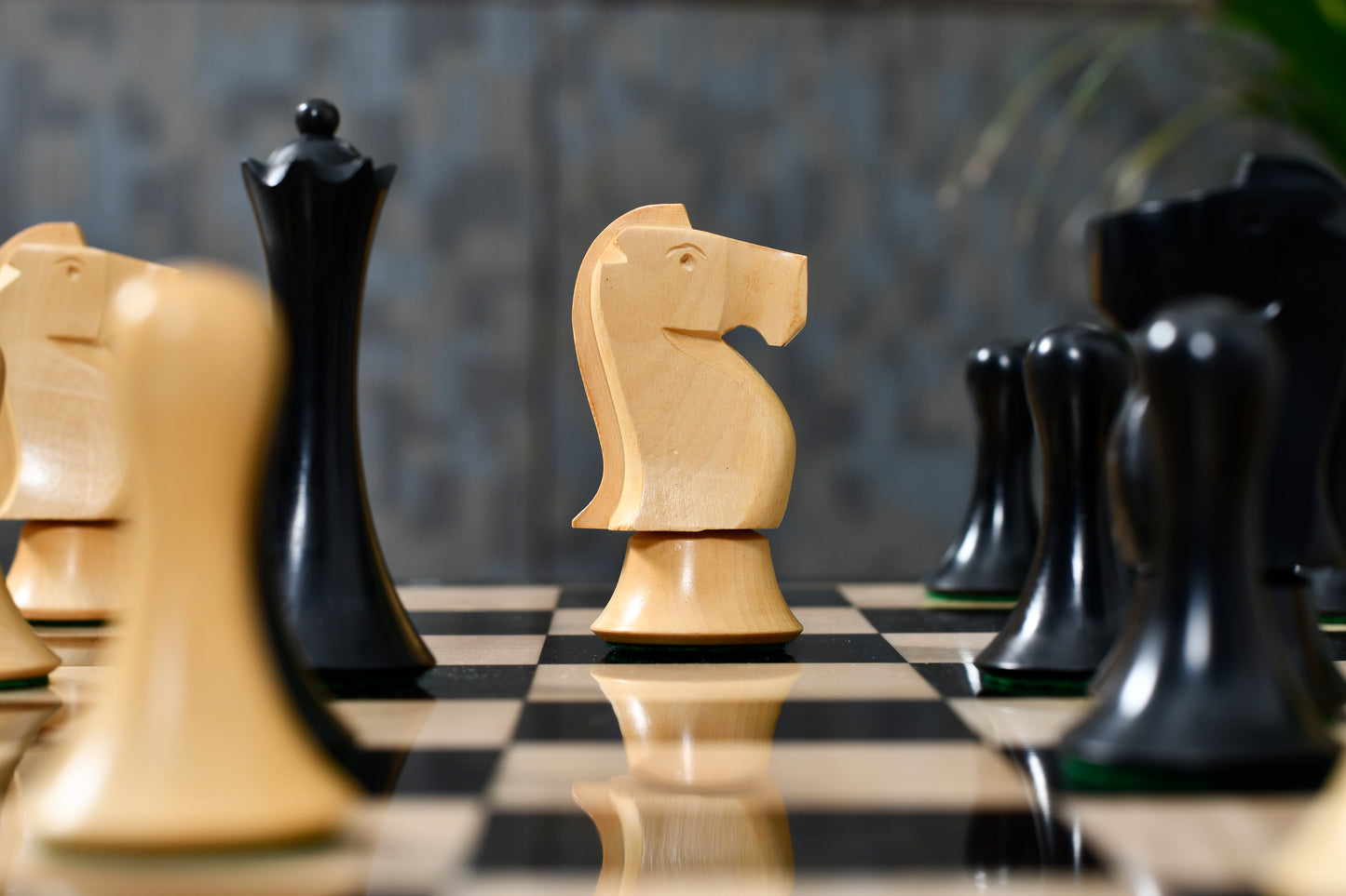 Minimalist Soviet-Style Chess Pieces In Ebonized & Boxwood - 3.7” King
