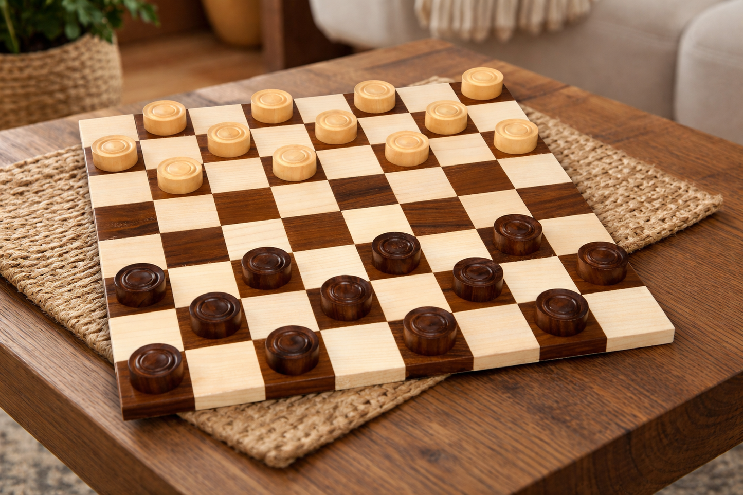 Wooden Checkers / Draught Set in Sheesham & Box wood - 30mm