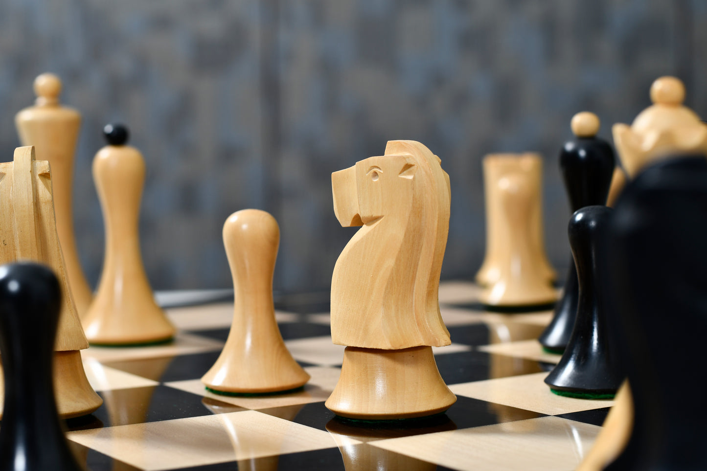 Minimalist Soviet-Style Chess Pieces In Ebonized & Boxwood - 3.7” King