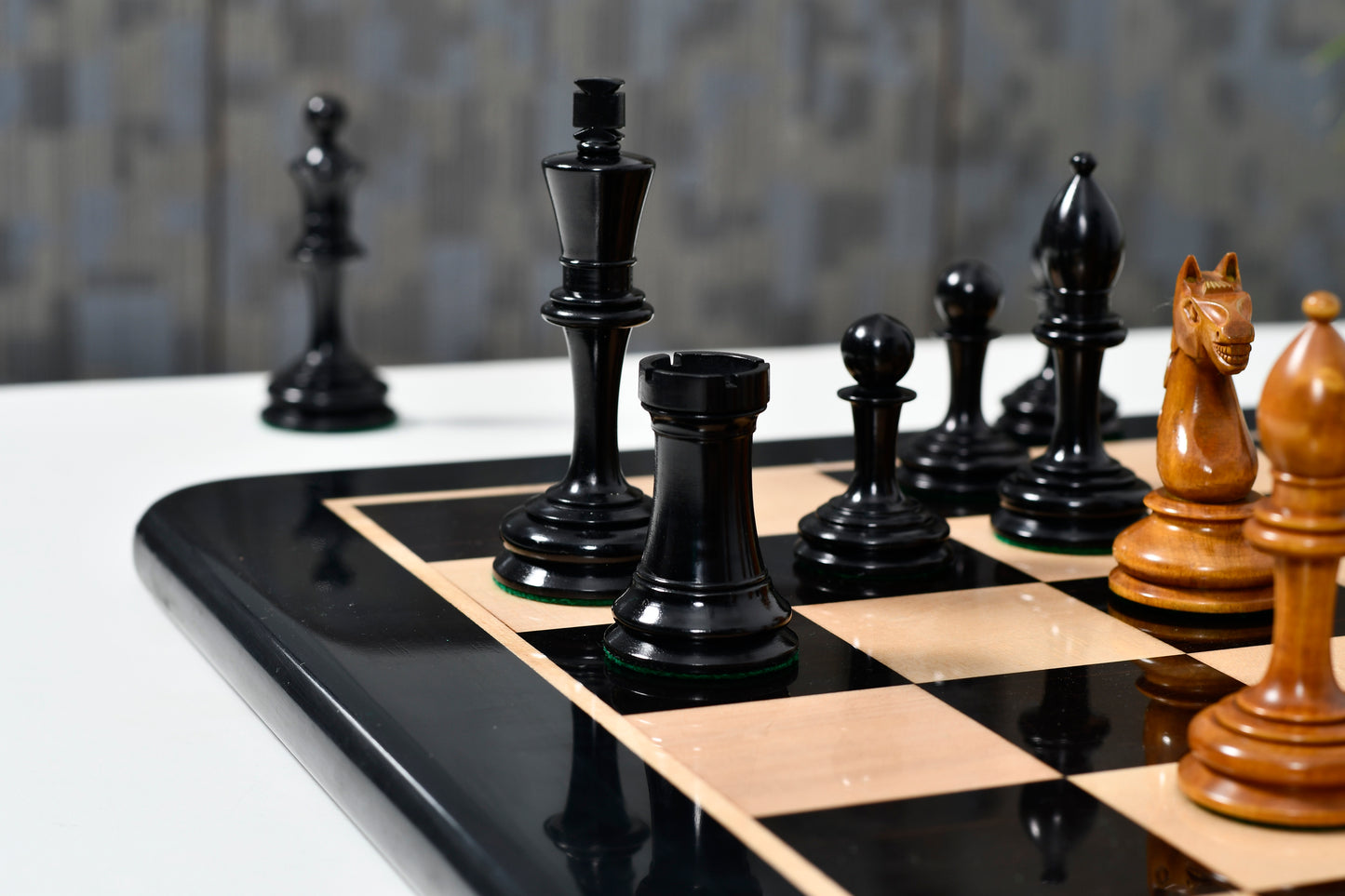 1933 Antonio Fabiano Botvinnik Style Weighted Chess Pieces in Antique & Ebonywood 3.8"- King