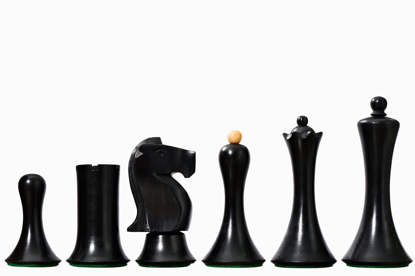 Minimalist Soviet-Style Chess Pieces In Ebonized & Boxwood - 3.7” King