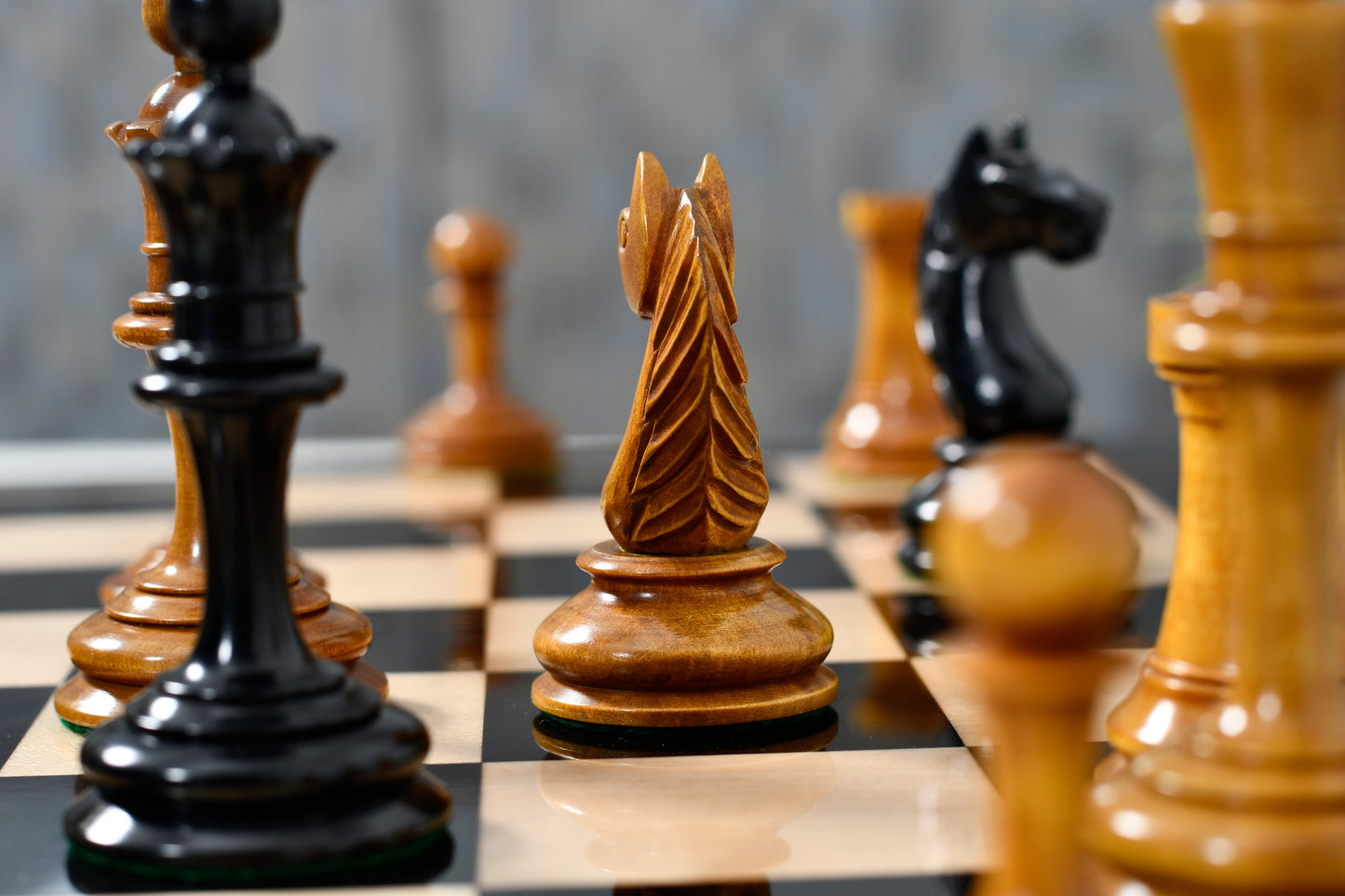 1933 Antonio Fabiano Botvinnik Style Weighted Chess Pieces in Antique & Ebonywood 3.8"- King