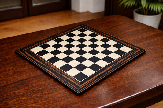Deluxe Black Dyed Poplar & White Erable with Matte Finish Chess Board 22" - 55 mm