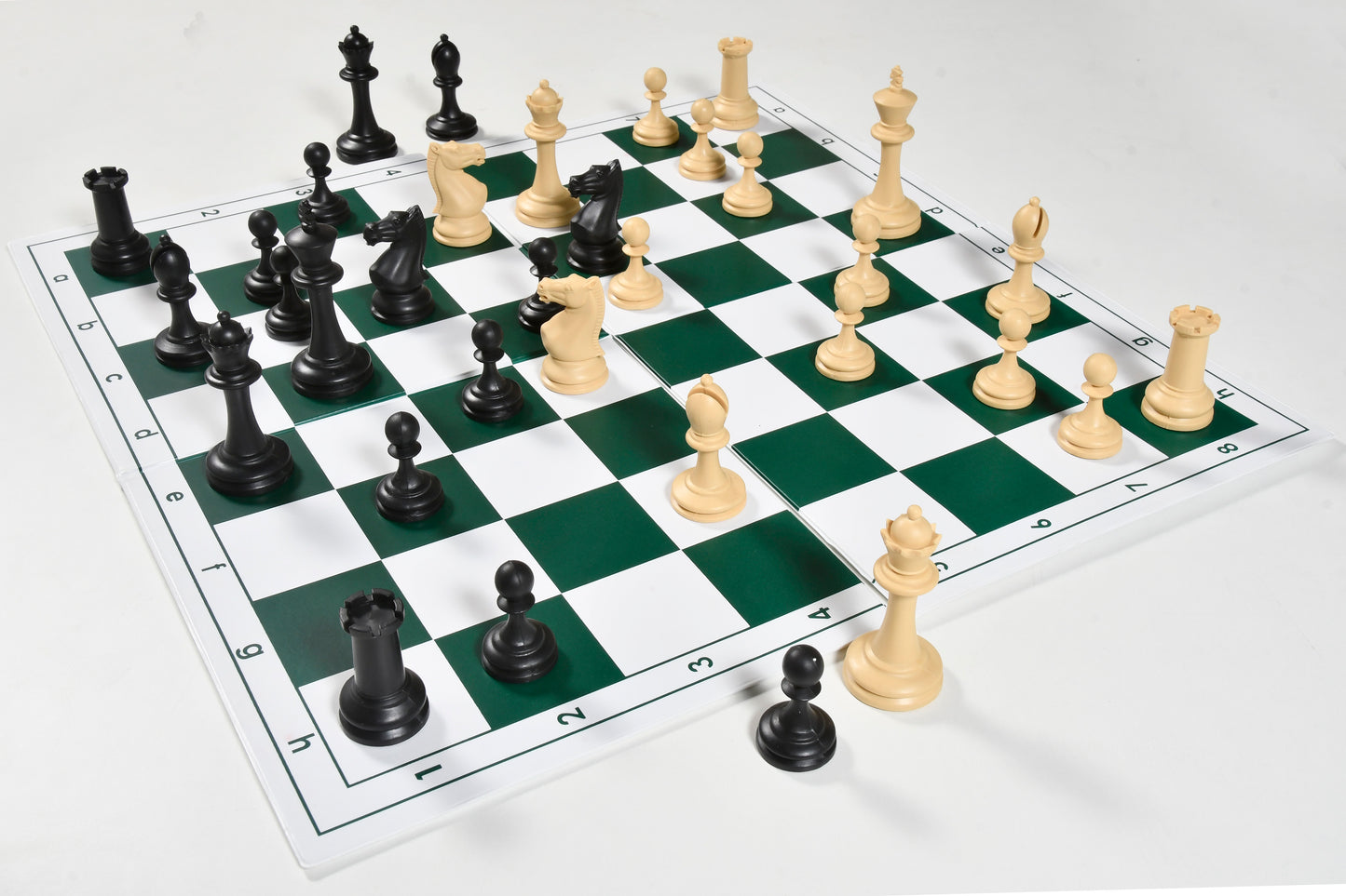 The Blitz Series Plastic Chess Pieces in Black Dyed & Natural White Solid Plastic - 3.8" King