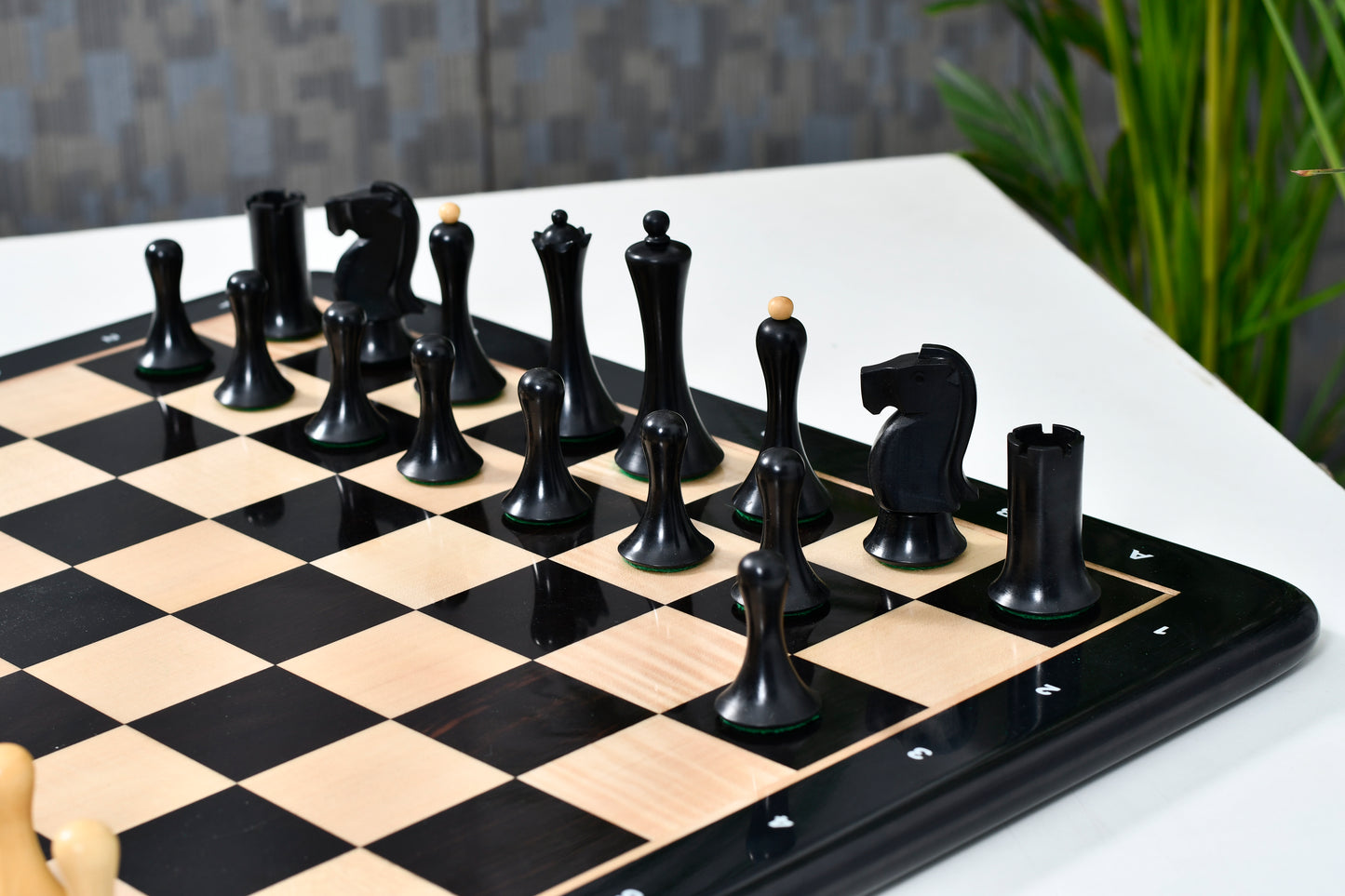 Minimalist Soviet-Style Chess Pieces In Ebonized & Boxwood - 3.7” King
