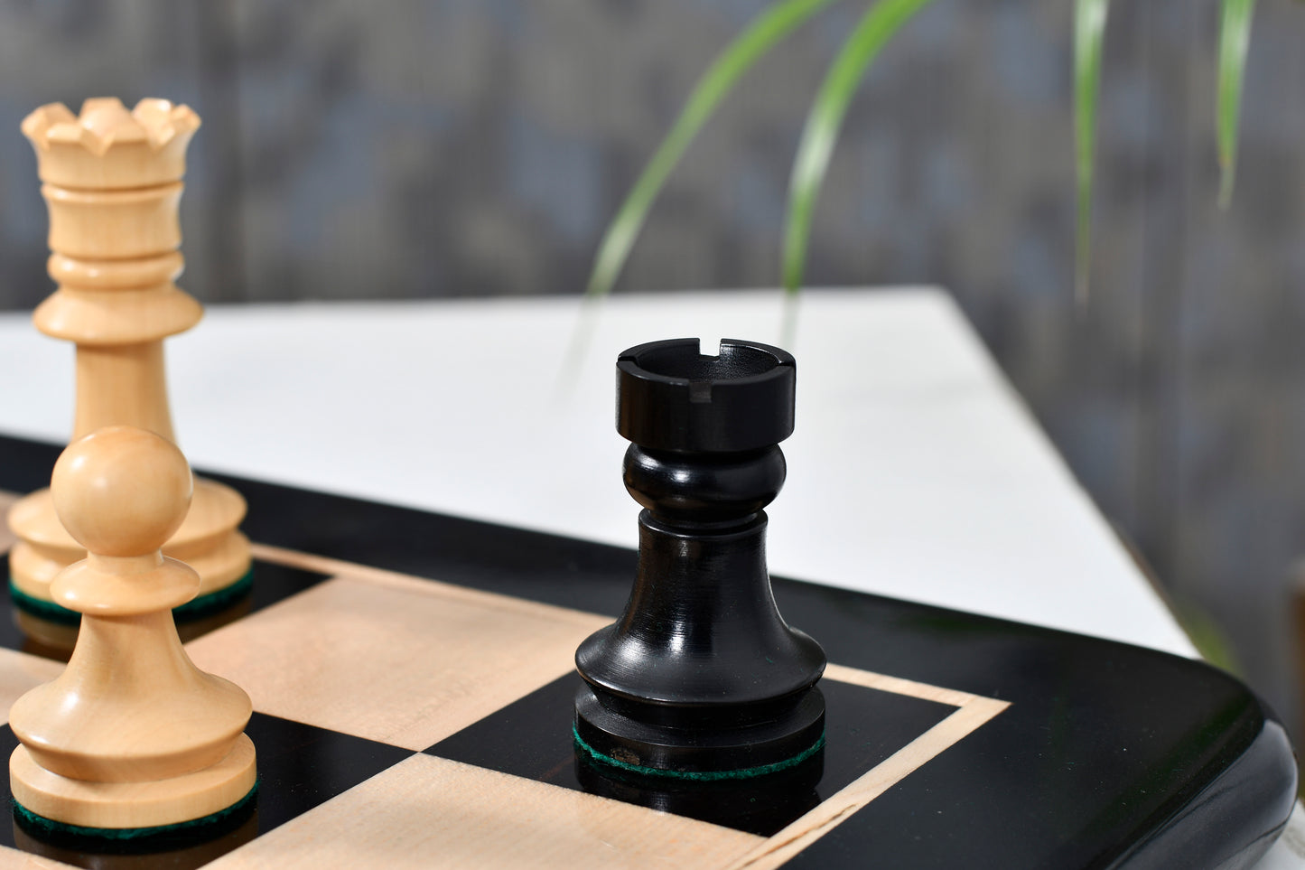 Combo of Reproduced Romanian-Hungarian National Tournament Chess Pieces in Ebonized & Natural Boxwood - 3.8" King with Wooden Chess Board