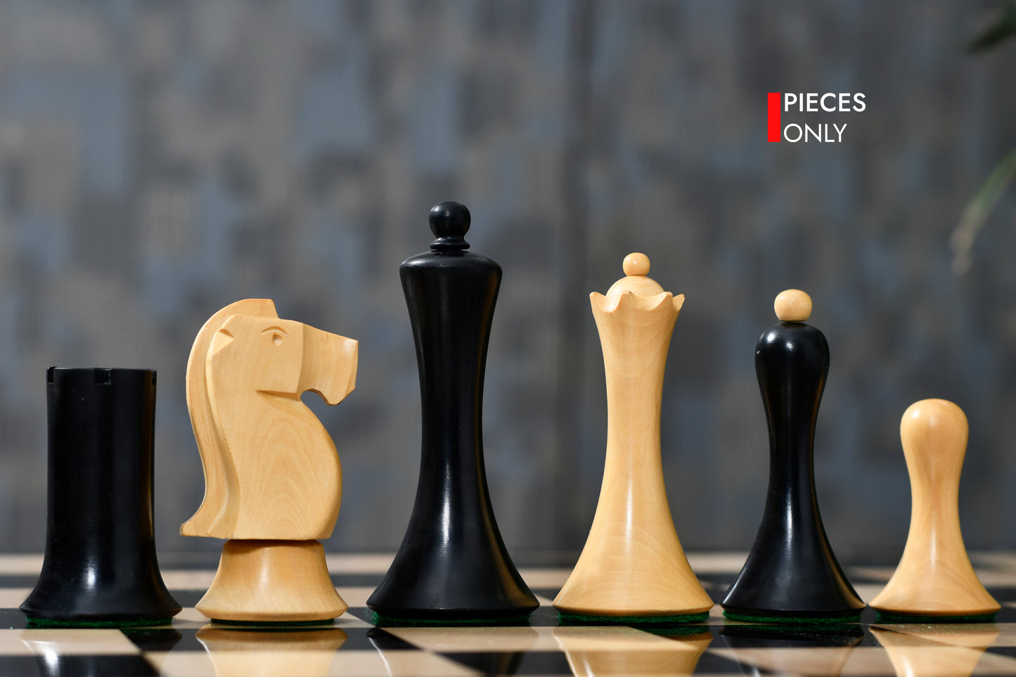 Minimalist Soviet-Style Chess Pieces In Ebonized & Boxwood - 3.7” King