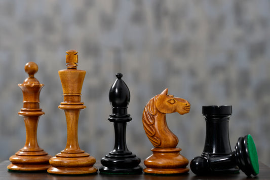 1933 Antonio Fabiano Botvinnik Style Weighted Chess Pieces in Antique & Ebonywood 3.8"- King