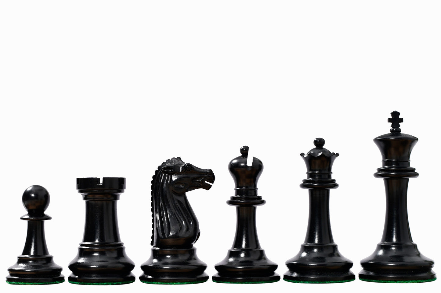 Circa 1887 Turner Teich Soviet-Staunton Style Weighted 4" Chess Pieces in Ebony & Antiqued Boxwood