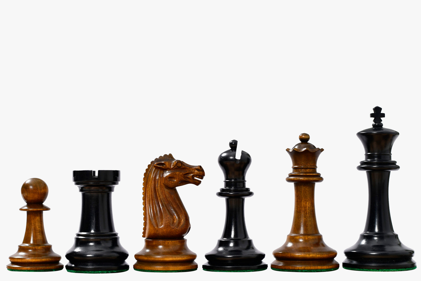Circa 1887 Turner Teich Soviet-Staunton Style Weighted 4" Chess Pieces in Ebony & Antiqued Boxwood