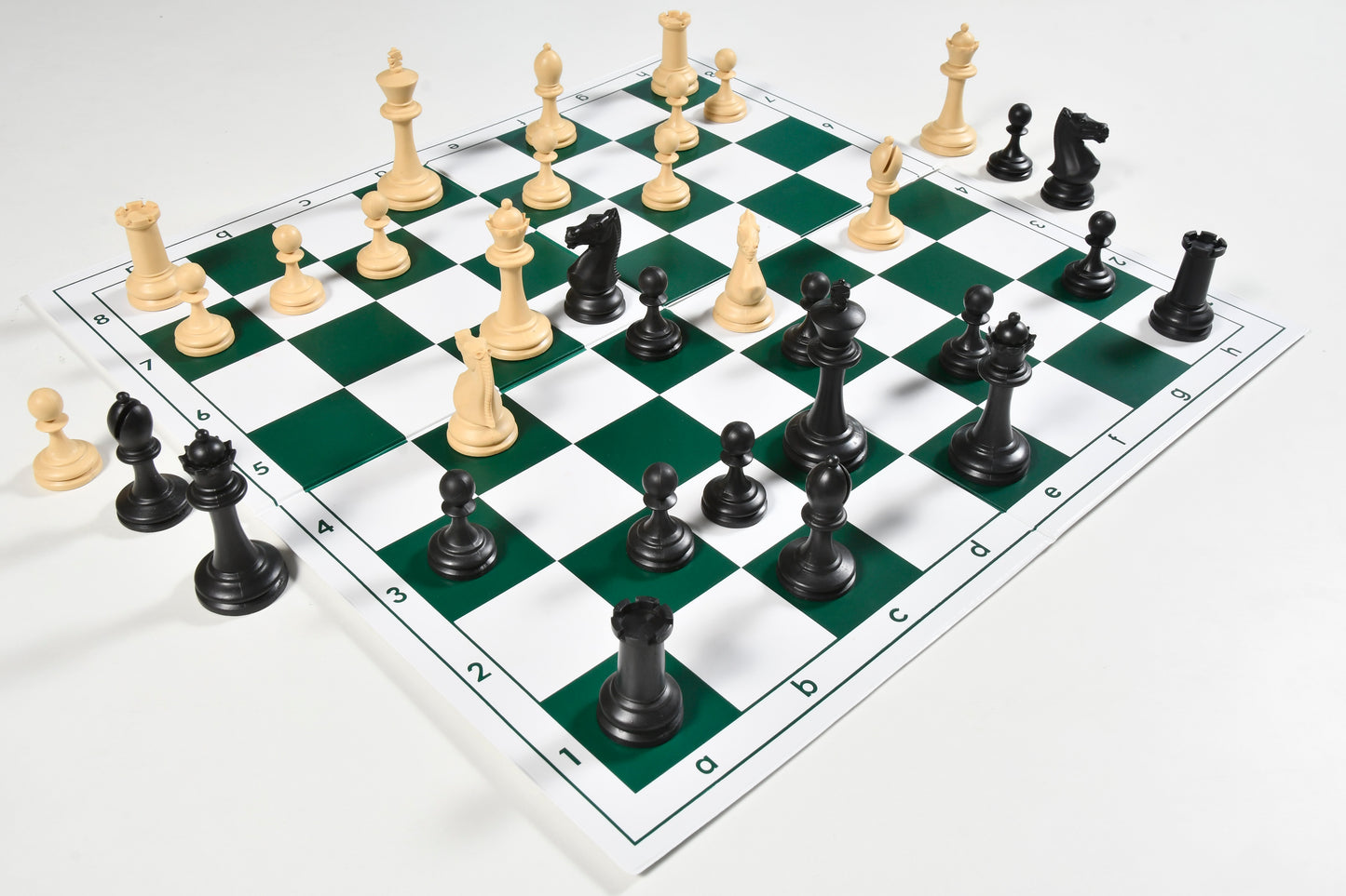 The Blitz Series Plastic Chess Pieces in Black Dyed & Natural White Solid Plastic - 3.8" King