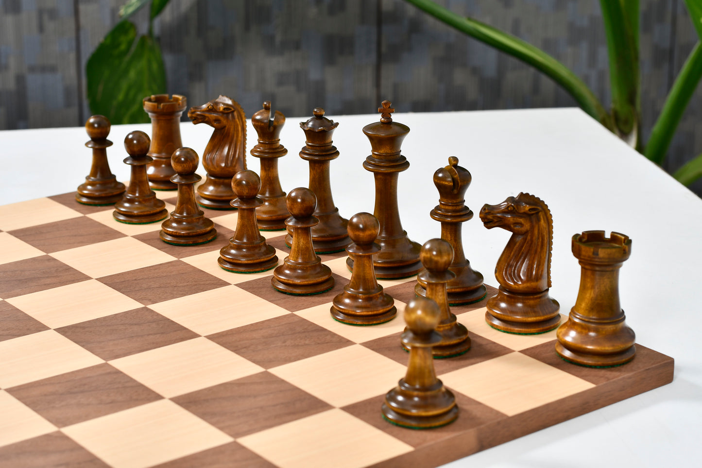 Circa 1887 Turner Teich Soviet-Staunton Style Weighted 4" Chess Pieces in Ebony & Antiqued Boxwood