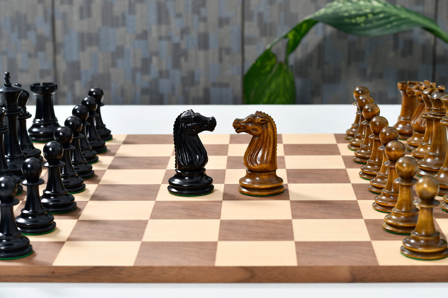 Circa 1887 Turner Teich Soviet-Staunton Style Weighted 4" Chess Pieces in Ebony & Antiqued Boxwood