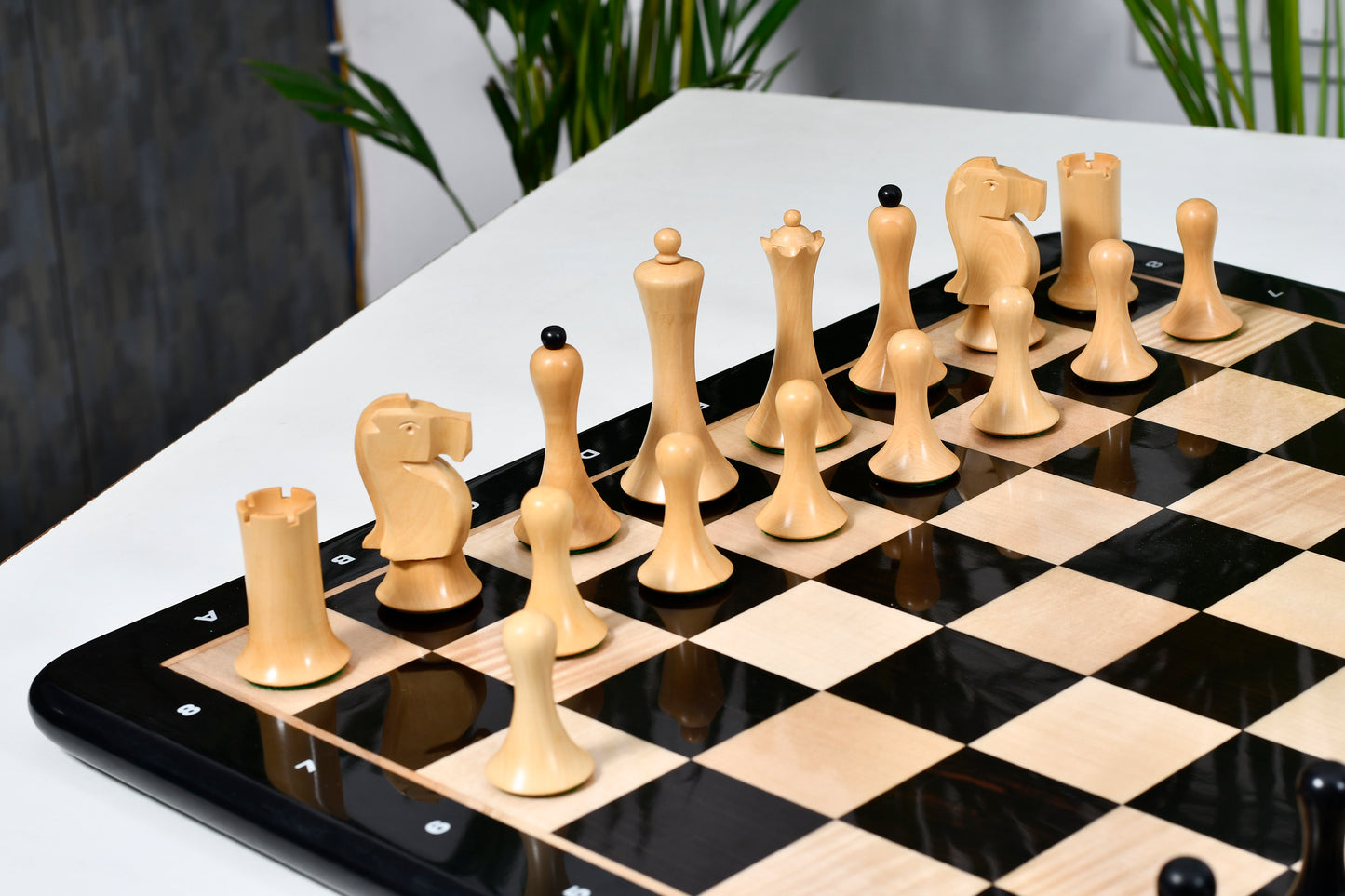 Minimalist Soviet-Style Chess Pieces In Ebonized & Boxwood - 3.7” King