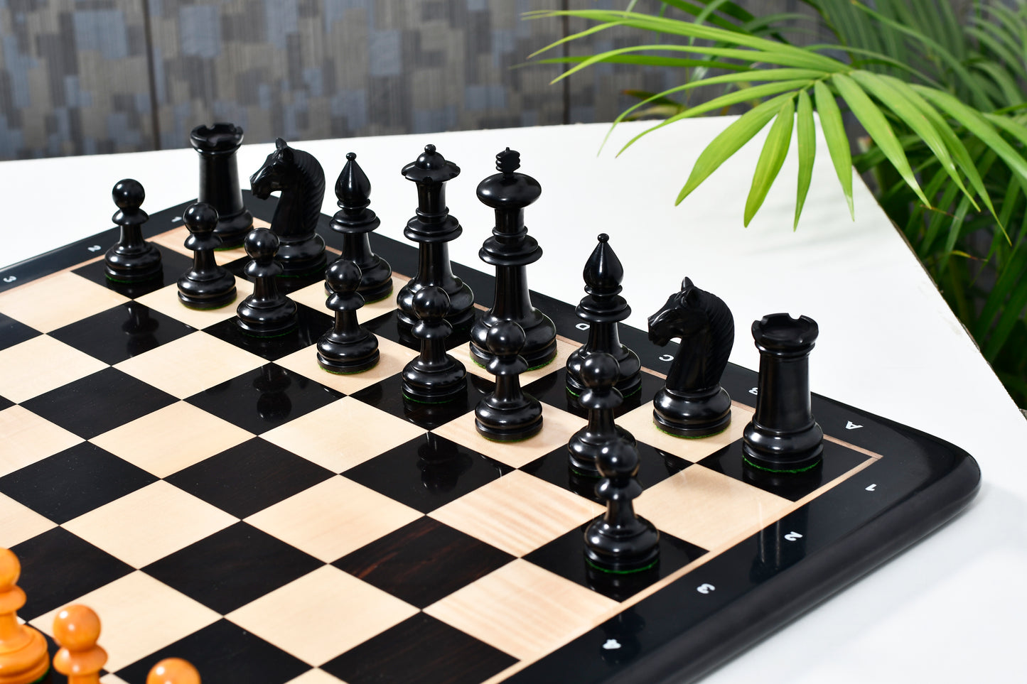 19th Century Antique Austrian Series Chess Pieces in Ebonized Boxwood & Golden Antiqued Boxwood - 4.27" King