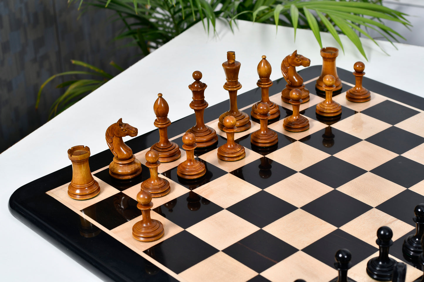 1933 Antonio Fabiano Botvinnik Style Weighted Chess Pieces in Antique & Ebonywood 3.8"- King