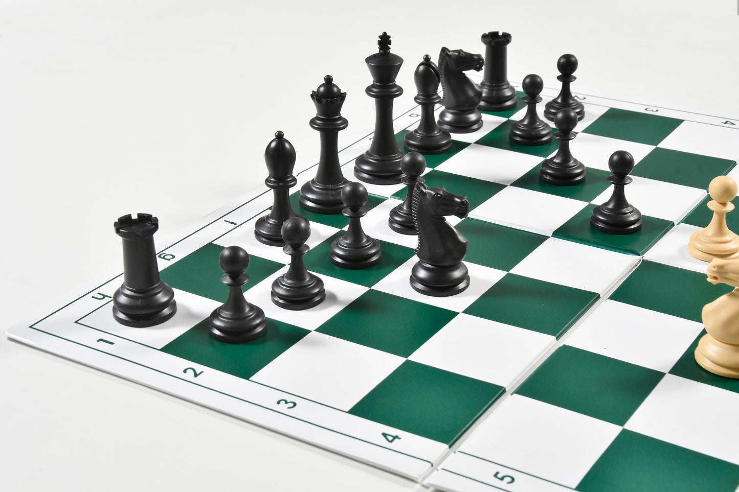 The Blitz Series Plastic Chess Pieces in Black Dyed & Natural White Solid Plastic - 3.8" King