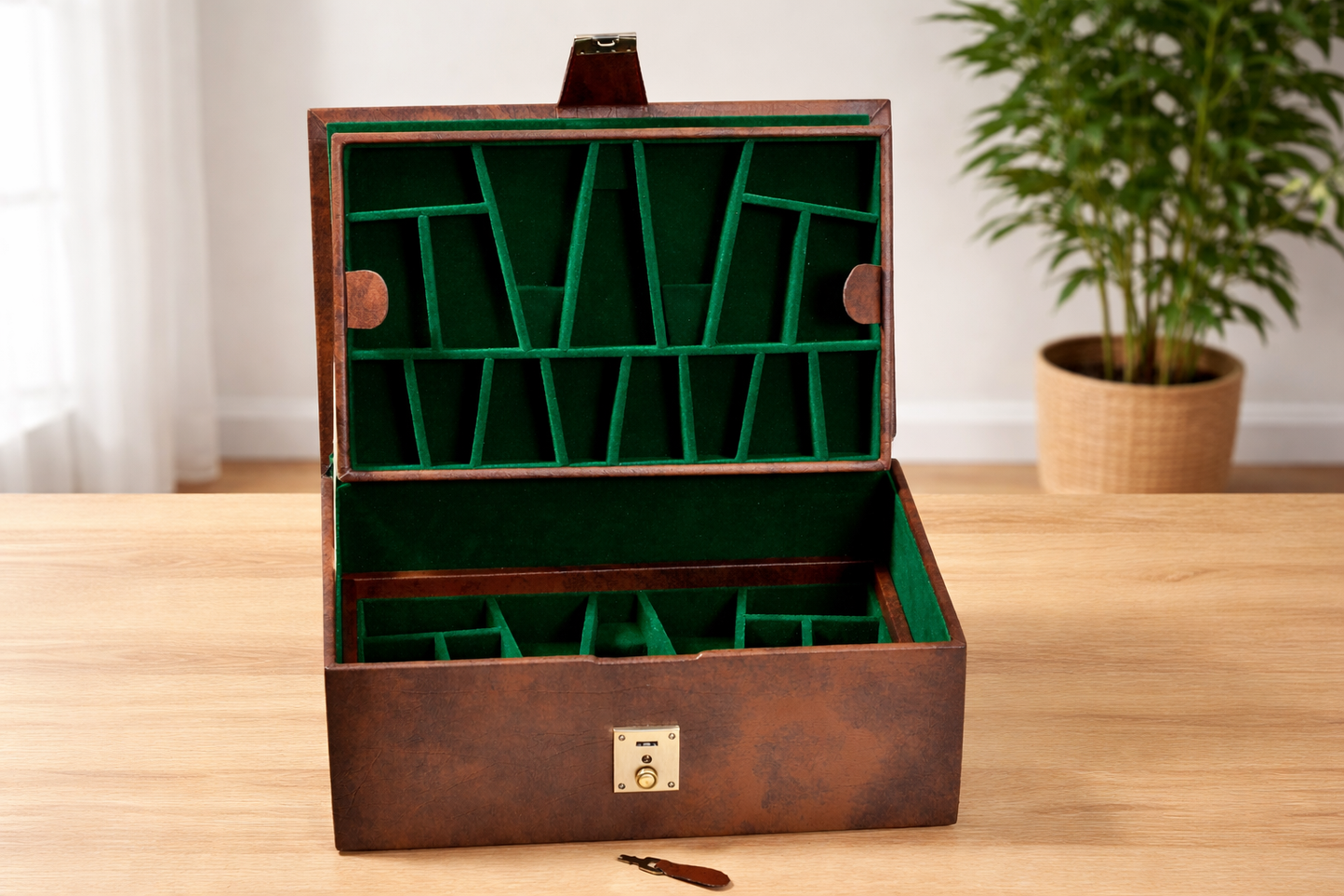 Leatherette Chess Set Storage Box with Double Tray Fixed Slots for 4" - 4.25" Pieces