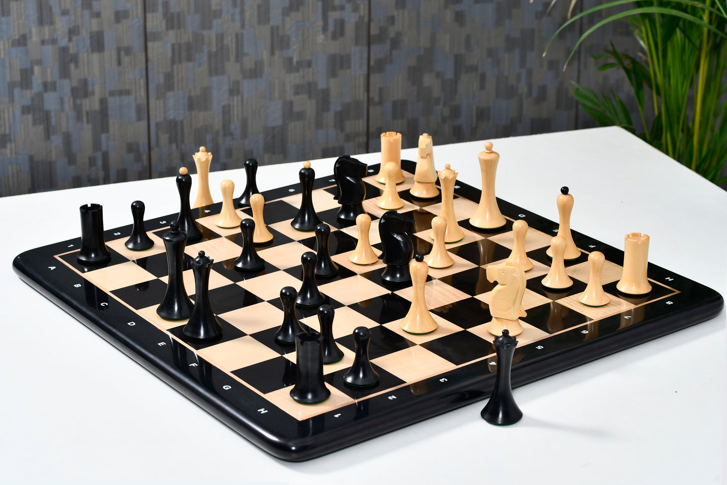 Minimalist Soviet-Style Chess Pieces In Ebonized & Boxwood - 3.7” King