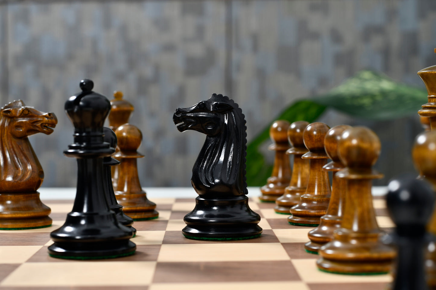 Circa 1887 Turner Teich Soviet-Staunton Style Weighted 4" Chess Pieces in Ebony & Antiqued Boxwood