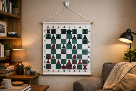 29" Vinyl Chess Demo Board and Magnetic Pieces with Green Deluxe Carrying Bag
