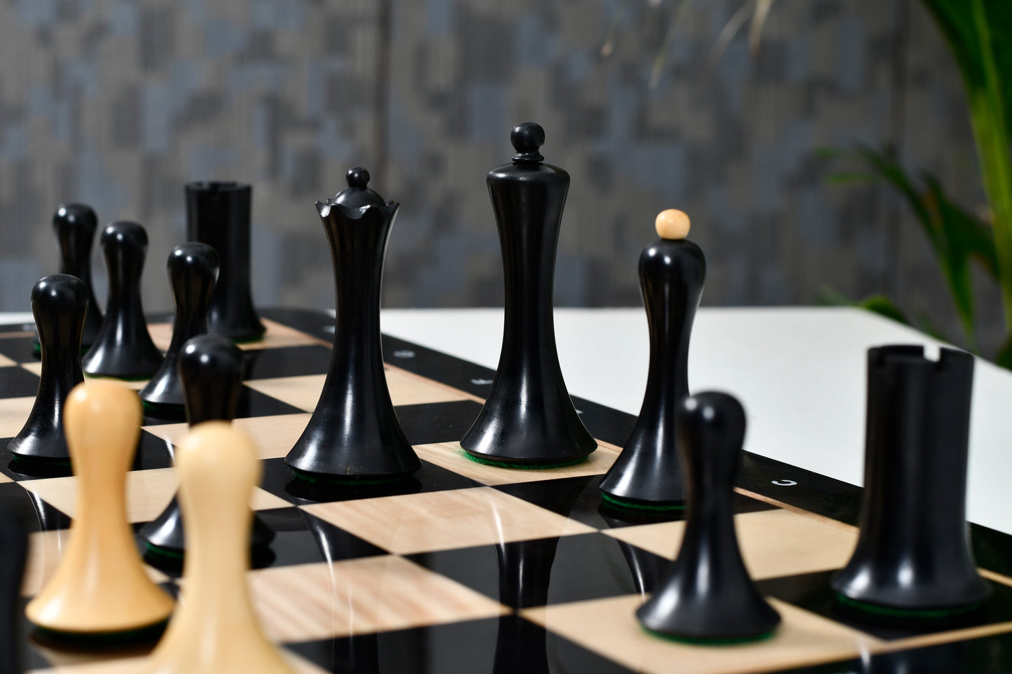 Minimalist Soviet-Style Chess Pieces In Ebonized & Boxwood - 3.7” King