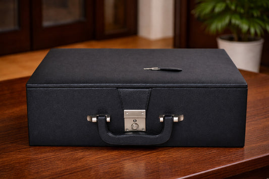 Leatherette Chess Set Storage Box Coffer with Double Tray Fixed Slots for 4.2" - 4.8" Pieces