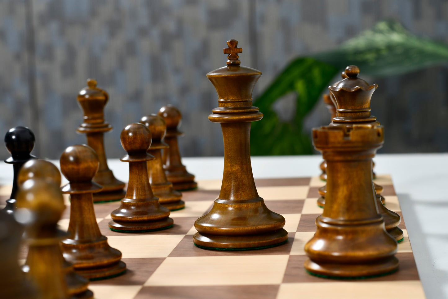 Circa 1887 Turner Teich Soviet-Staunton Style Weighted 4" Chess Pieces in Ebony & Antiqued Boxwood