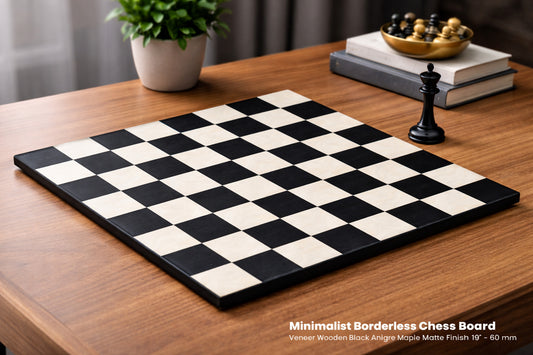 Minimalist Veneer Wooden Deluxe Black Anigre Maple Matte Finish Borderless Chess Board 19" - 60 mm