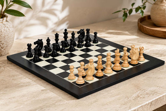 Combo of Meghdoot Series Chess Pieces & Black Anigre Maple Chessboard - 3.2" King