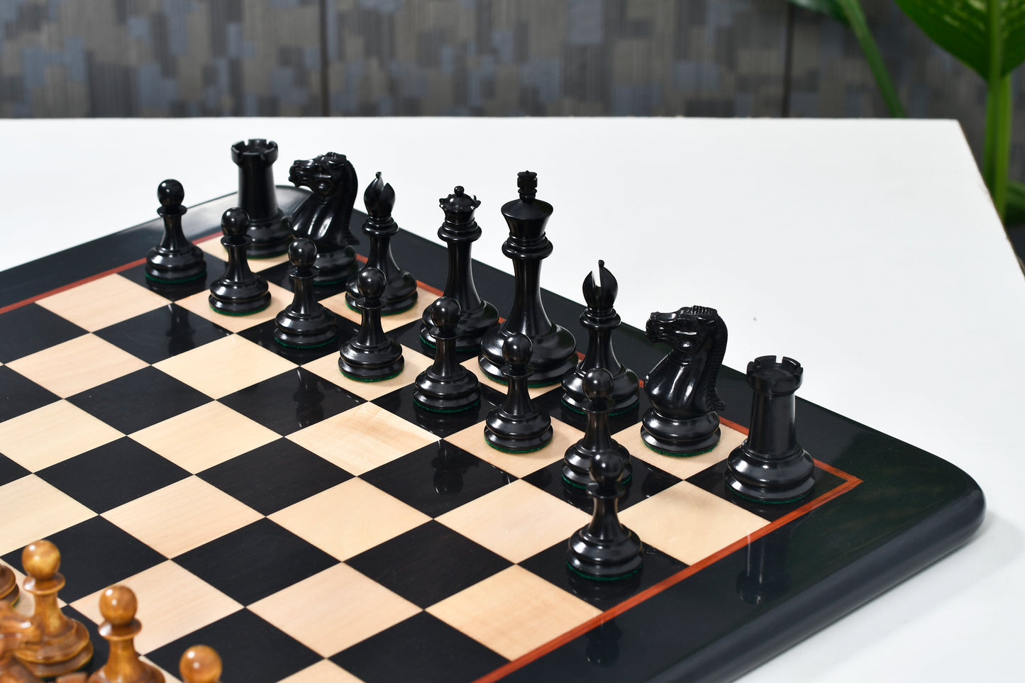 The 1849 Cooke Jaques Staunton Weighted 3.5 inch King Chess Pieces in Ebony wood and Vintage Antique Boxwood