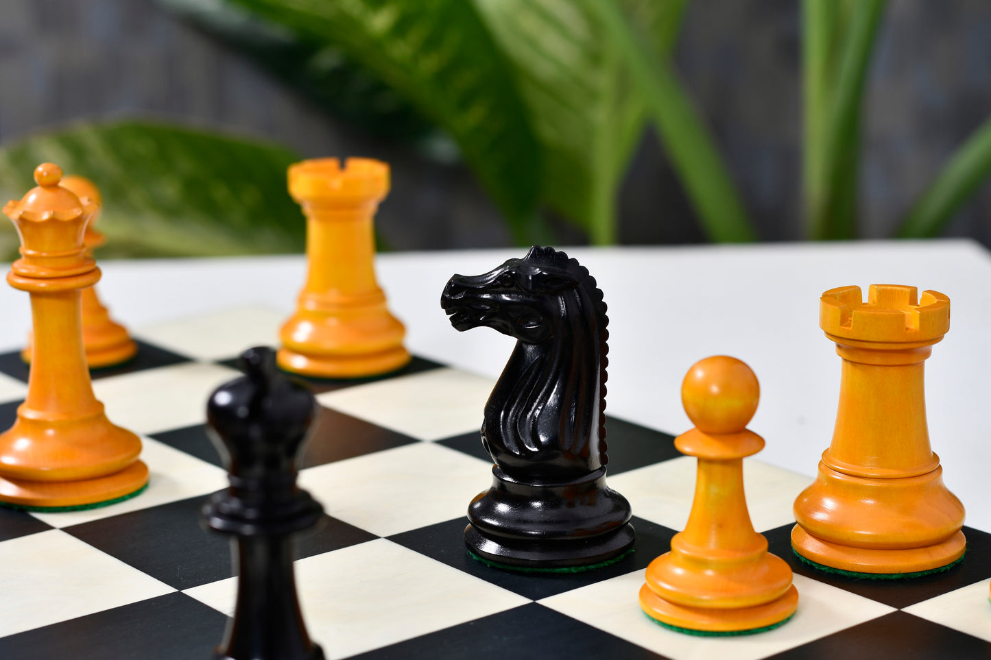 Circa 1887 Turner Teich Soviet-Staunton Style Weighted 4" Chess Pieces in Ebony & Golden Antique Boxwood