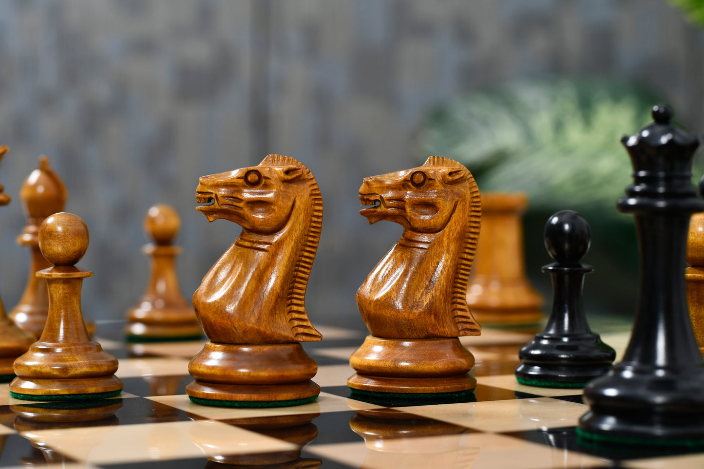 The 1849 Cooke Jaques Staunton Weighted 3.5 inch King Chess Pieces in Ebony wood and Vintage Antique Boxwood