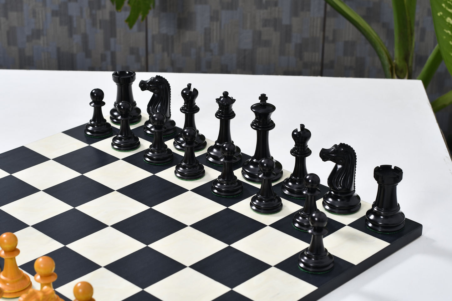 Circa 1887 Turner Teich Soviet-Staunton Style Weighted 4" Chess Pieces in Ebony & Golden Antique Boxwood