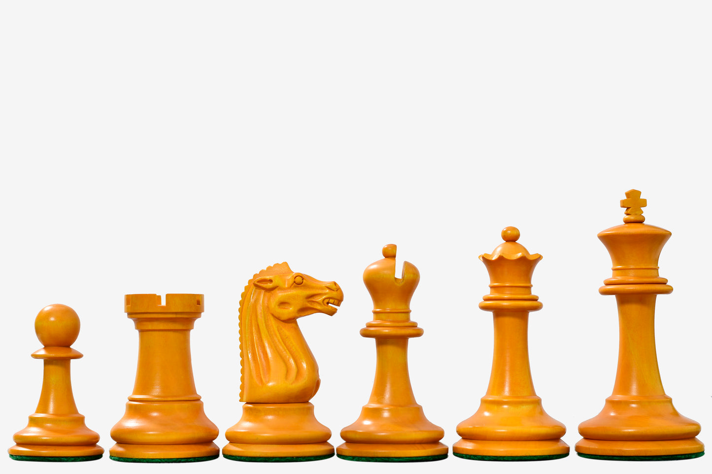 Circa 1887 Turner Teich Soviet-Staunton Style Weighted 4" Chess Pieces in Ebony & Golden Antique Boxwood