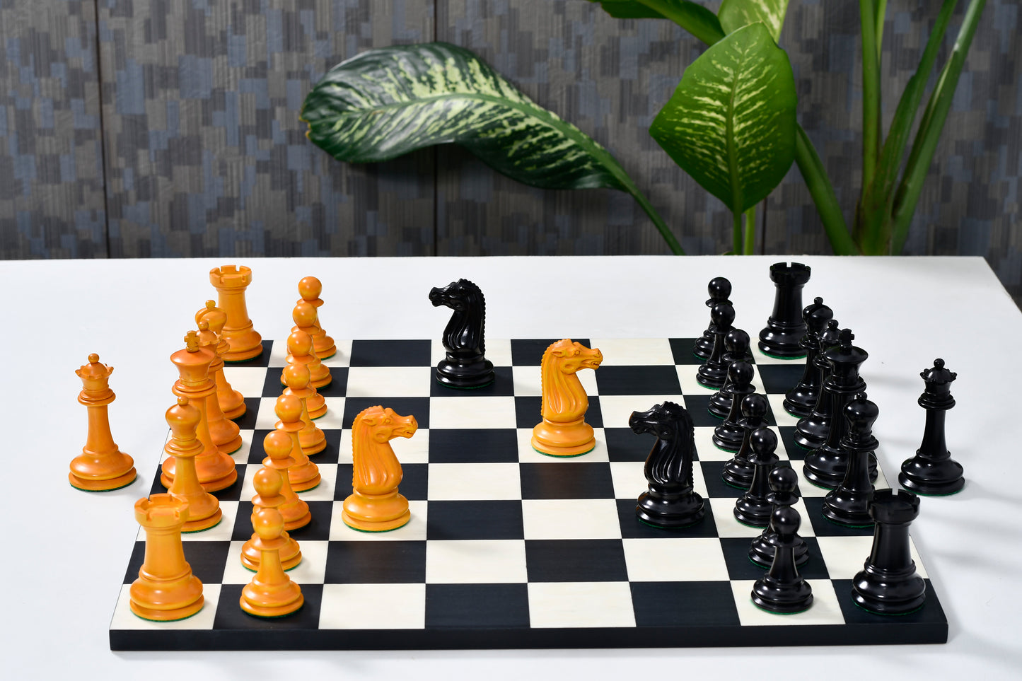 Circa 1887 Turner Teich Soviet-Staunton Style Weighted 4" Chess Pieces in Ebony & Golden Antique Boxwood