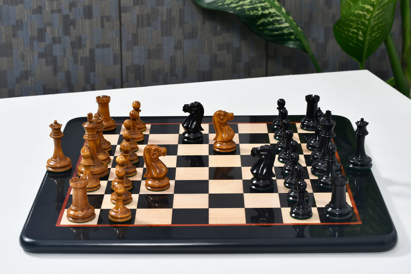 The 1849 Cooke Jaques Staunton Weighted 3.5 inch King Chess Pieces in Ebony wood and Vintage Antique Boxwood