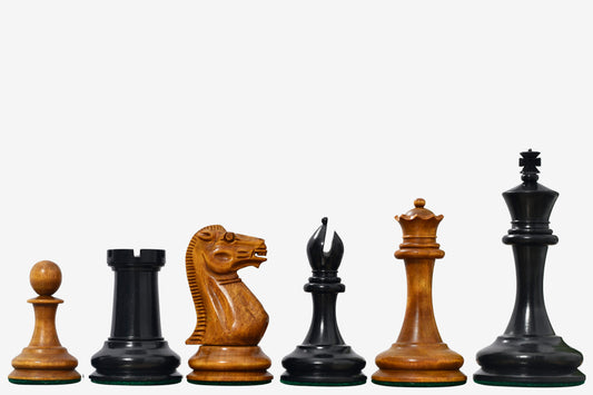 The 1849 Cooke Jaques Staunton Weighted 3.5 inch King Chess Pieces in Ebony wood and Vintage Antique Boxwood