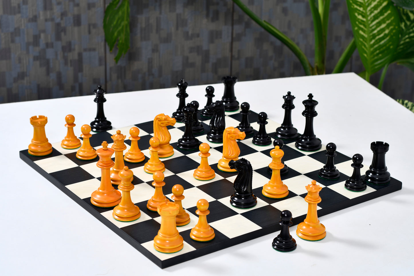 Circa 1887 Turner Teich Soviet-Staunton Style Weighted 4" Chess Pieces in Ebony & Golden Antique Boxwood