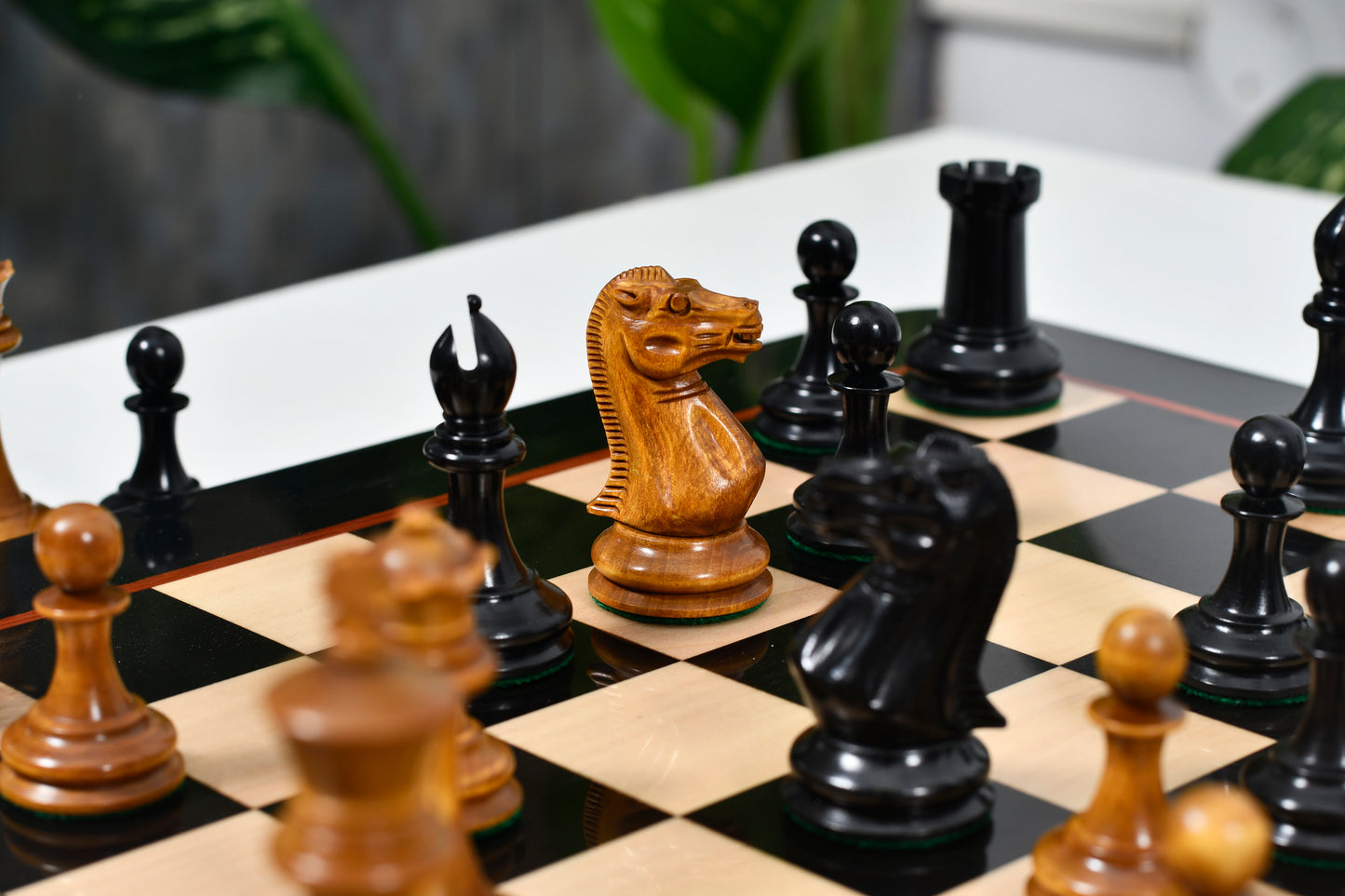 The 1849 Cooke Jaques Staunton Weighted 3.5 inch King Chess Pieces in Ebony wood and Vintage Antique Boxwood