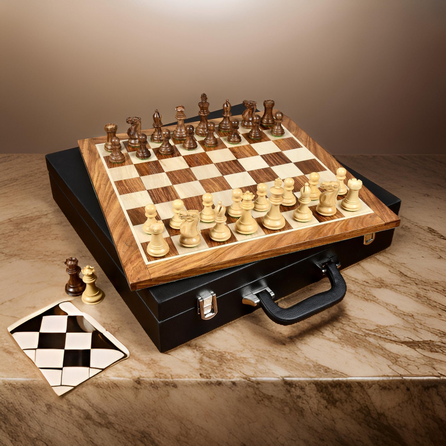 The Collector Staunton Chess Set in Sheesham/Boxwood - 2.6" King with Board & Box