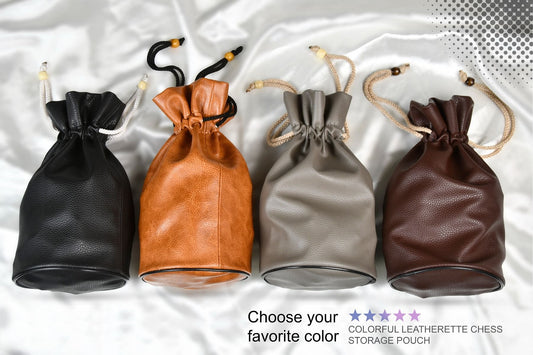Colorful Leatherette Drawstring Storage Pouch for 3" to 4" King Size Chess Pieces