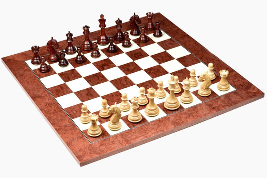 Combo of New Columbian Chess Pieces in Bud Rosewood/Boxwood- 3.8" King with Board & Box