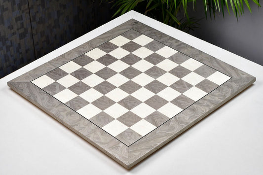 Finish Chess Board Wooden Deluxe Grey Ash Burl & White Erable Hi Gloss board 22" - 55 mm