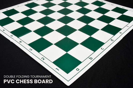 Double Folding Tournament PVC Chess Board with Algebraic Notation in Green & White Color 20" - 55 mm