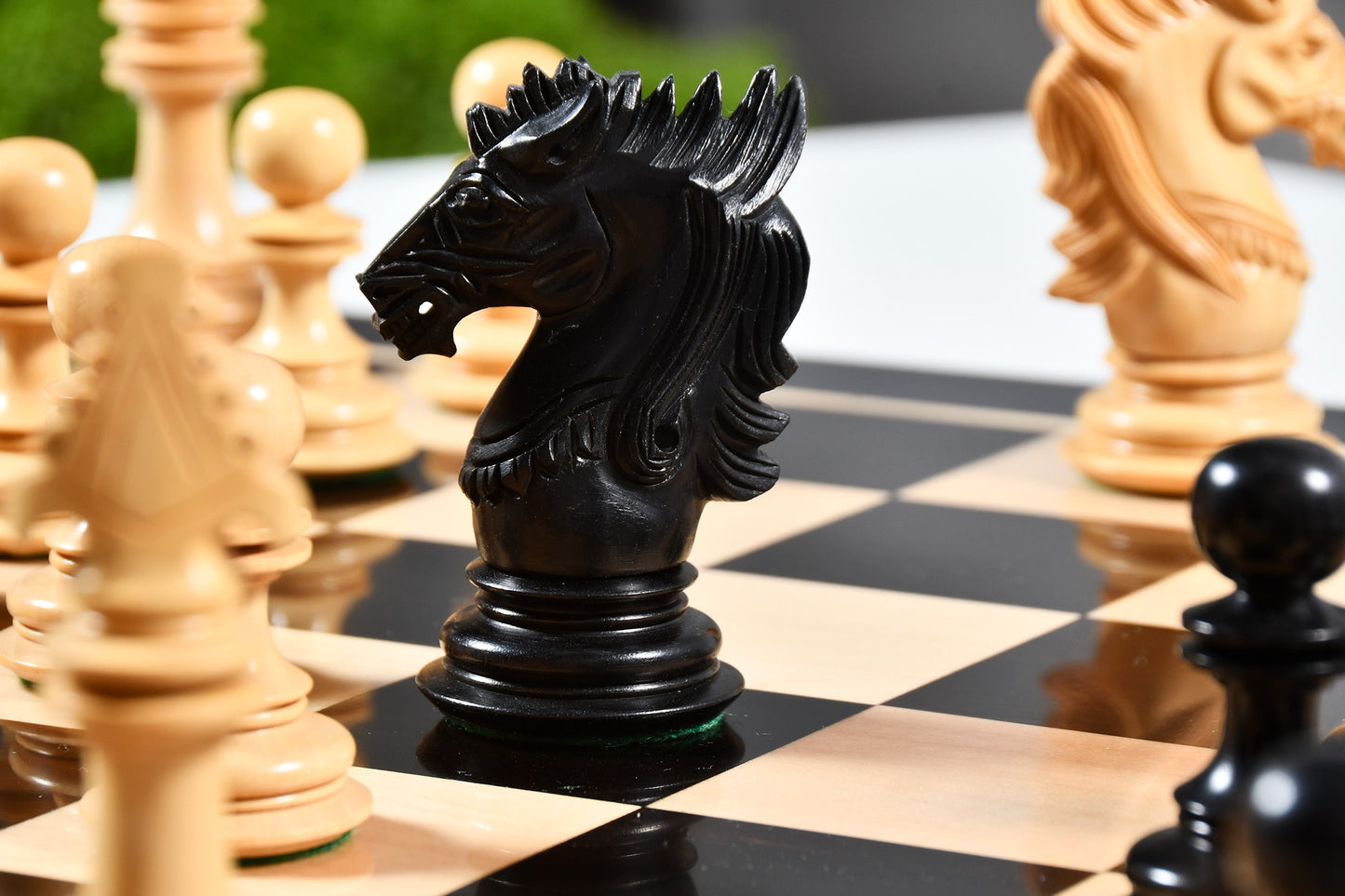 The Dragon Knight Series Wooden Chess Pieces Carved in Ebony / Box Wood - 4.7" King