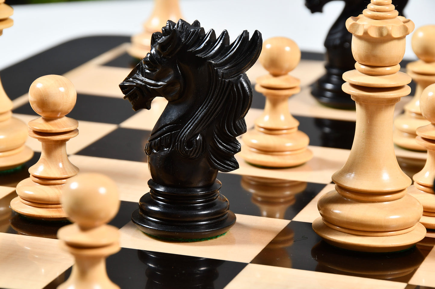 The Dragon Knight Series Wooden Chess Pieces Carved in Ebony / Box Wood - 4.7" King